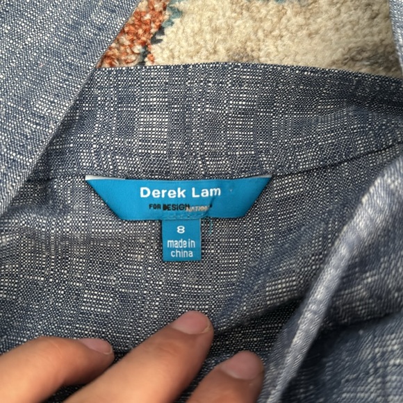 Derek Lam Chambray Mini Dress Size 8 Blue Button Down Square Neck Sleeveless - Picture 7 of 11